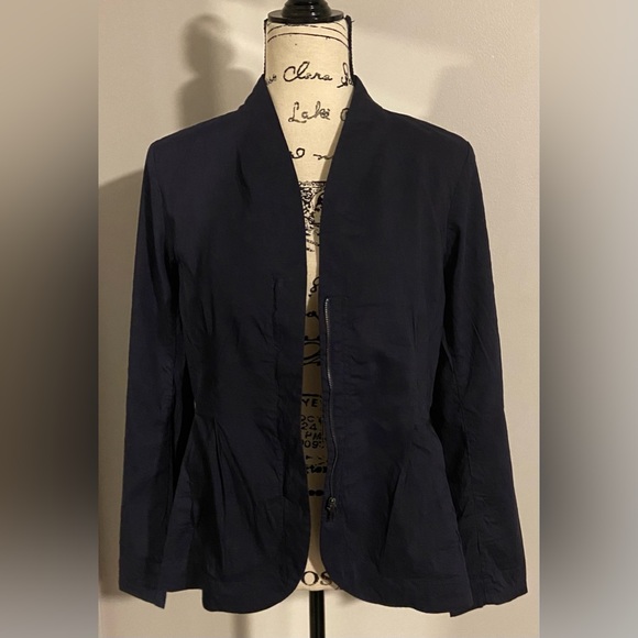 Eileen Fisher Linen Blend High Collar Peplum Jacket/Blazer - Picture 2 of 12